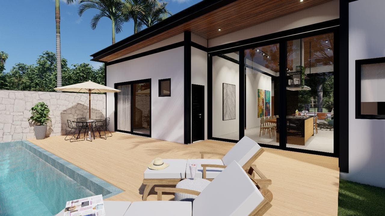Residência modular com piscina e área de lazer